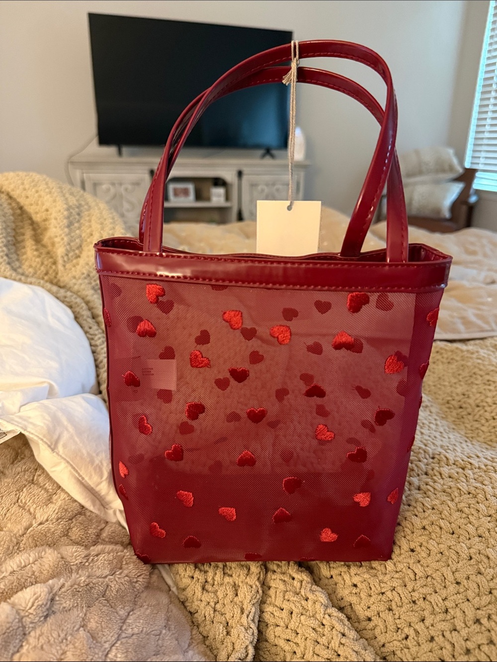 Valentine’s  Day Heart Embroidered Mesh Tote Bag -Target Exclusive